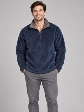 Trinity Men's Navy Blue Sherpa Quarter-Zip Pullover